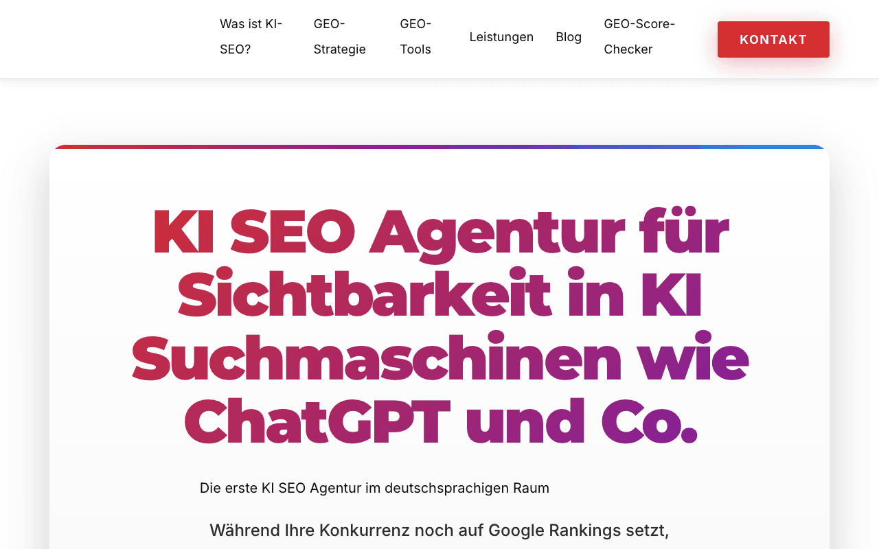 Screenshot von KI SEO Agentur: ChatGPT Ranking & KI Suchoptimierung
